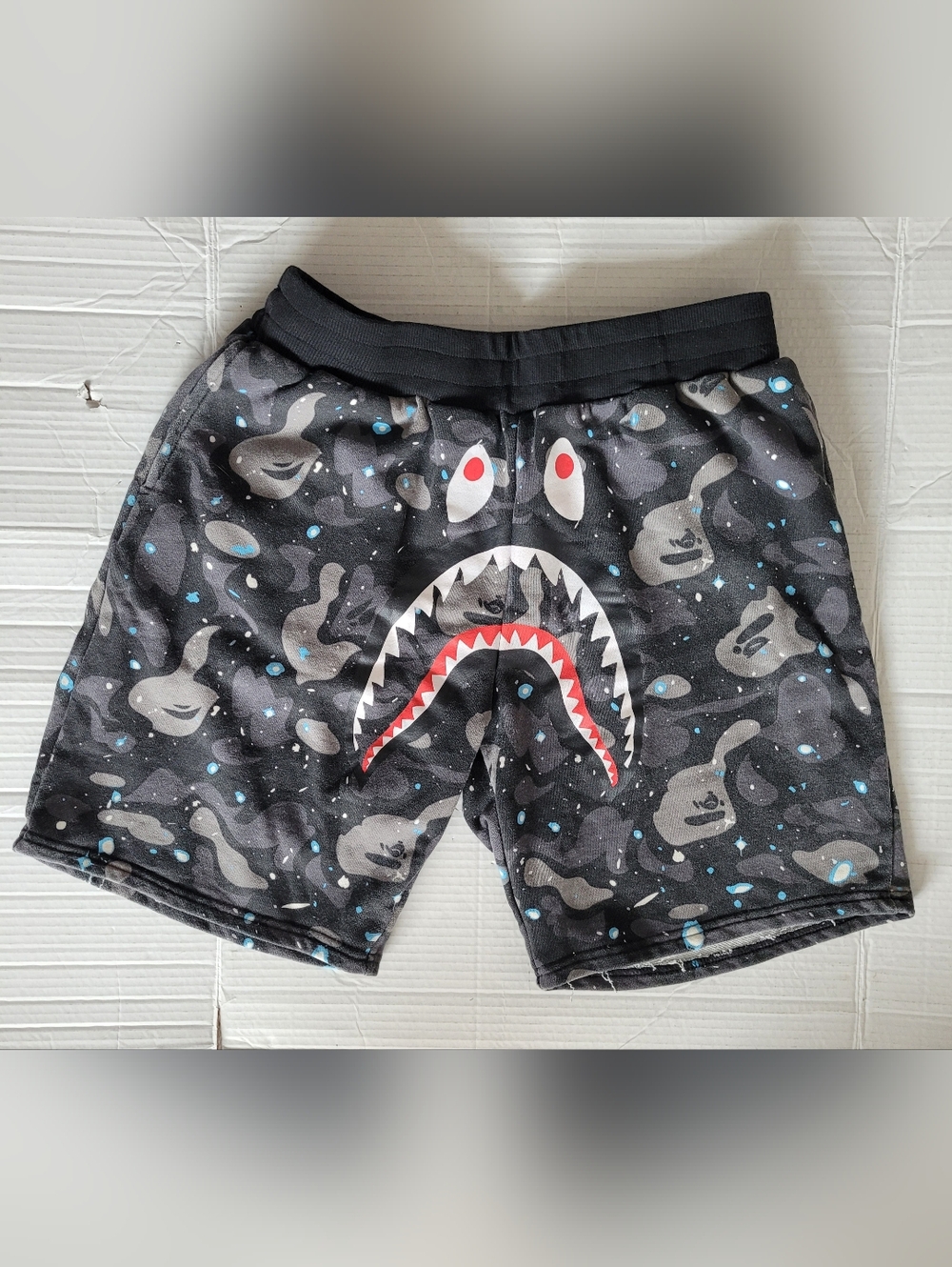 BAPE Space Camo Shark Sweat Shorts 'Black' XXL (A Bathing Ape)